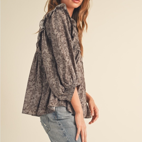 Floral Ruffle Blouse - Brown - Picture 3 of 16